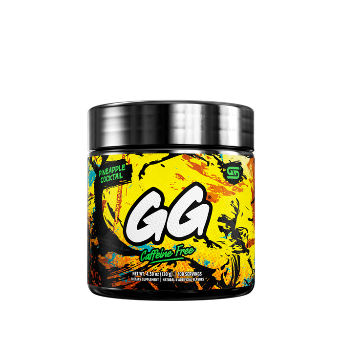 Black container with colorful abstract splashes and detailed nutritional facts on the back label