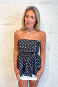 Piper Top, Polka Dot Top, Strapless Top, Spring and Summer Tops, Summer Styles, Adeline Boutique, Dallas Boutique, Boutique Styles