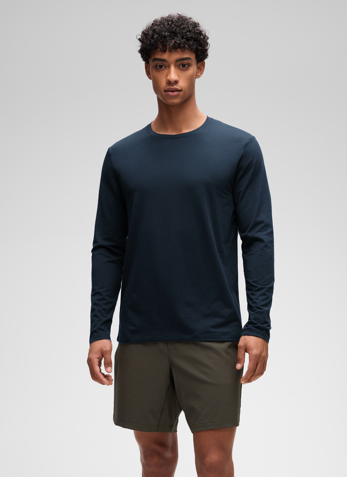 CRZ YOGA Man's Cotton-Blend Workout Crew Neck Classic Fit Long Sleeves True Navy