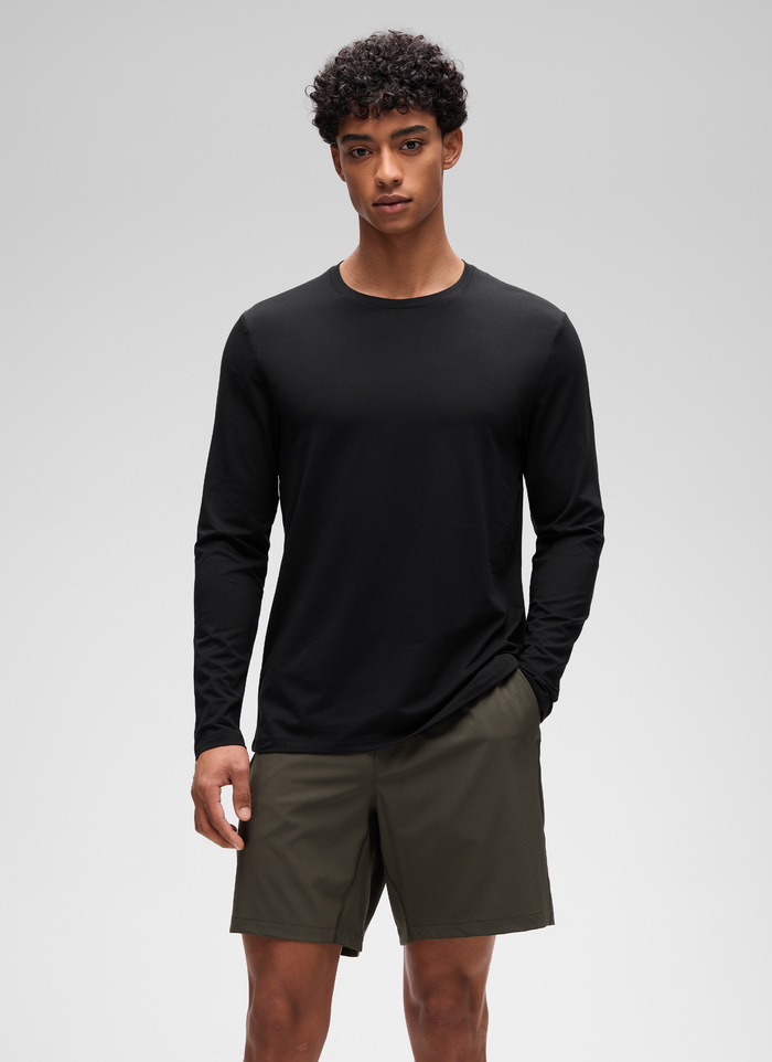 CRZ YOGA Man's Cotton-Blend Workout Crew Neck Classic Fit Long Sleeves Black