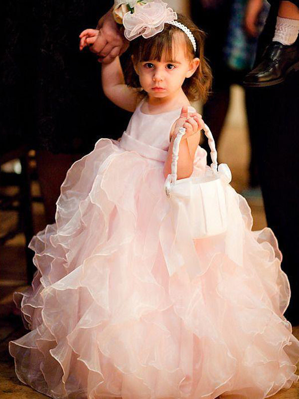Puffy Ruffles Organza Pink A-line Flower Girl Dress for Weddings & Special Occasions, FGS113