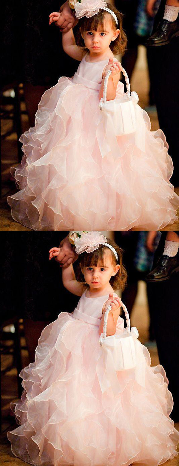 Puffy Ruffles Organza Pink A-line Flower Girl Dress for Weddings & Special Occasions, FGS113