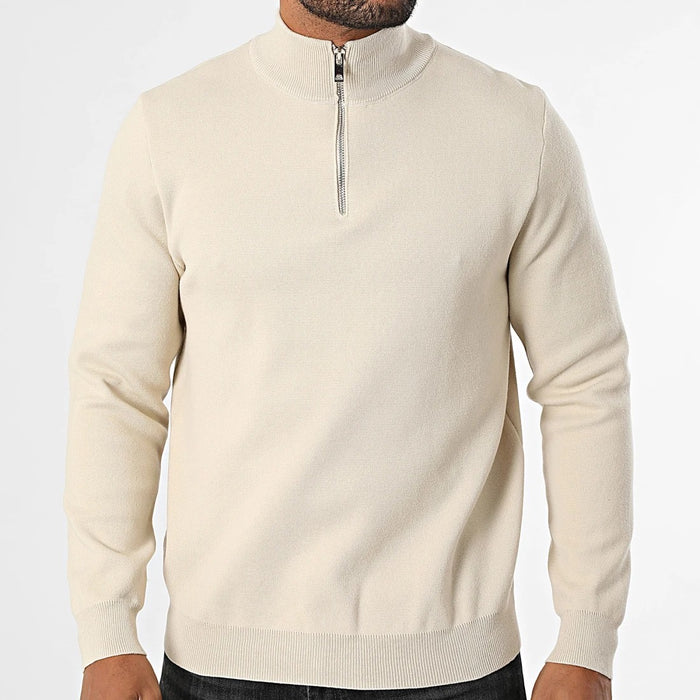 Pull Demi-Zip Texturé Beige