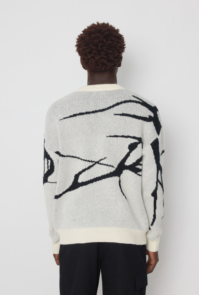 Pull Frilivin blanc cassé design abstrait noir