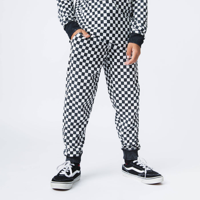 RAGS - Essentials Relaxed Fit Joggers - Black & White Mini Check