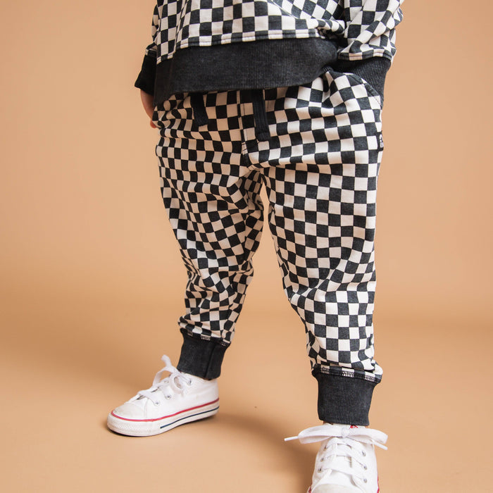 RAGS - Essentials Relaxed Fit Joggers - Black & White Mini Check