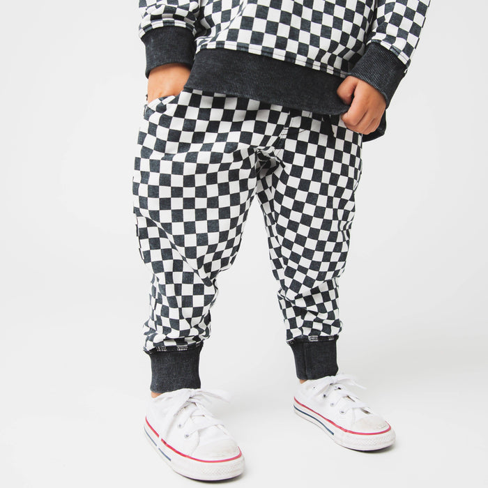 RAGS - Essentials Relaxed Fit Joggers - Black & White Mini Check
