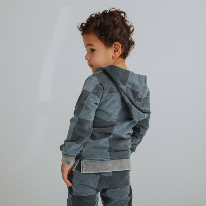 RAGS - Kids Zip Up Hoodie - Blue Denim Check