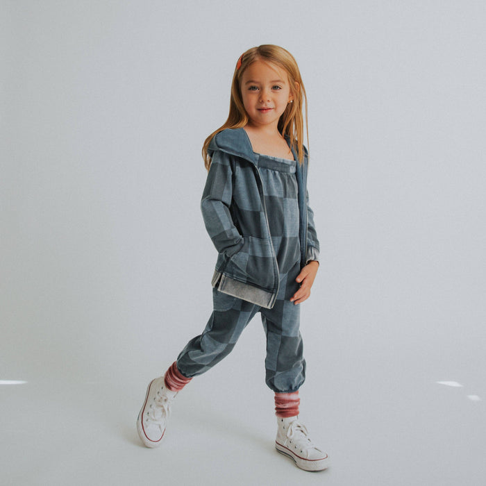 RAGS - Kids Zip Up Hoodie - Blue Denim Check