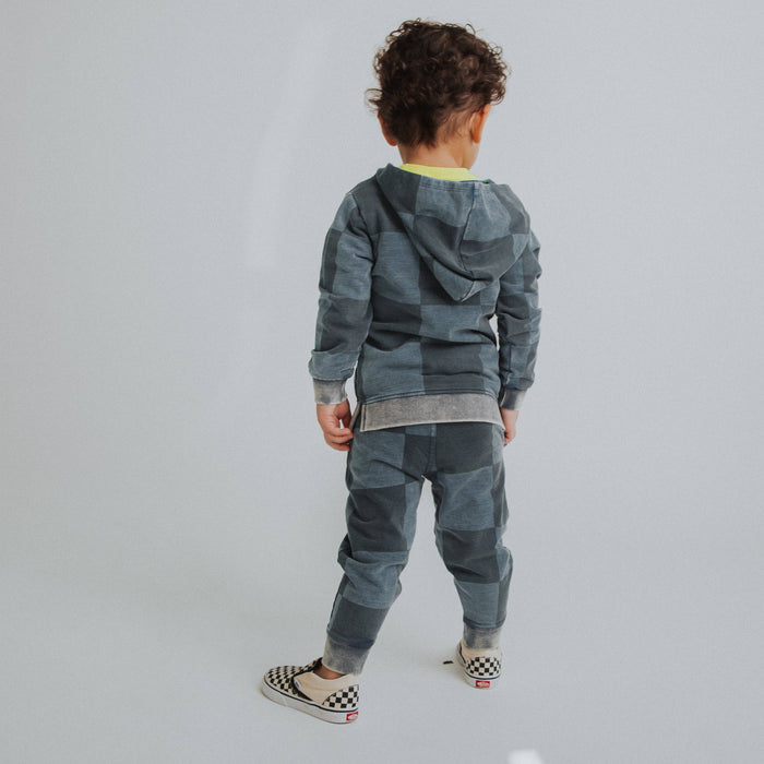 RAGS - Kids Zip Up Hoodie - Blue Denim Check
