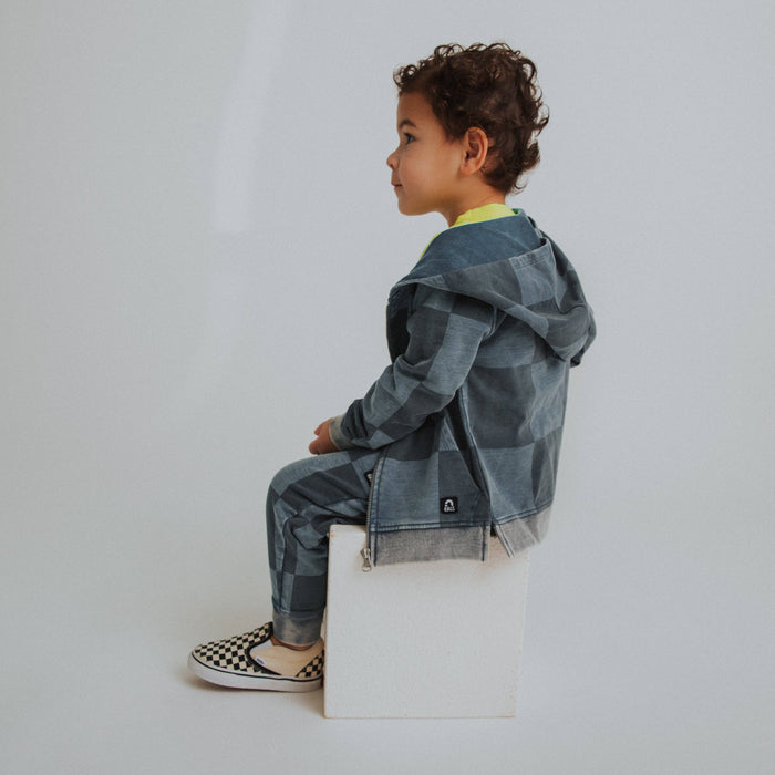 RAGS - Kids Zip Up Hoodie - Blue Denim Check