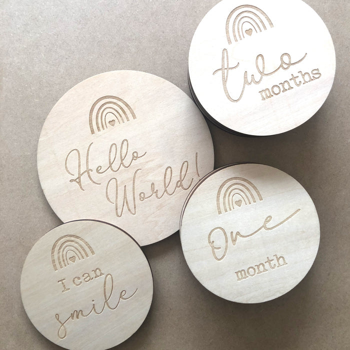Rainbow wooden baby milestone cards set of 13 double-sided keepsake