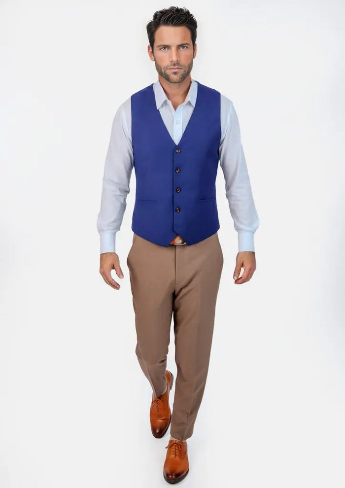Royal Blue Twill Vest - SARTORO