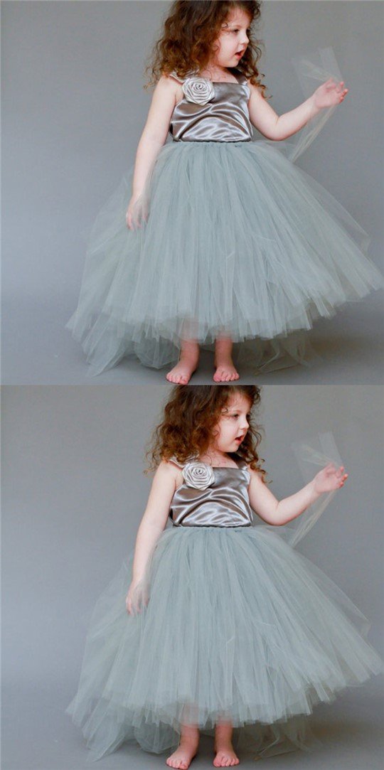 Satin Top Strap Tulle Flower Girl Dresses, Cute Little Girl Birthday Dresses, Free Custom Dresses,  FG038