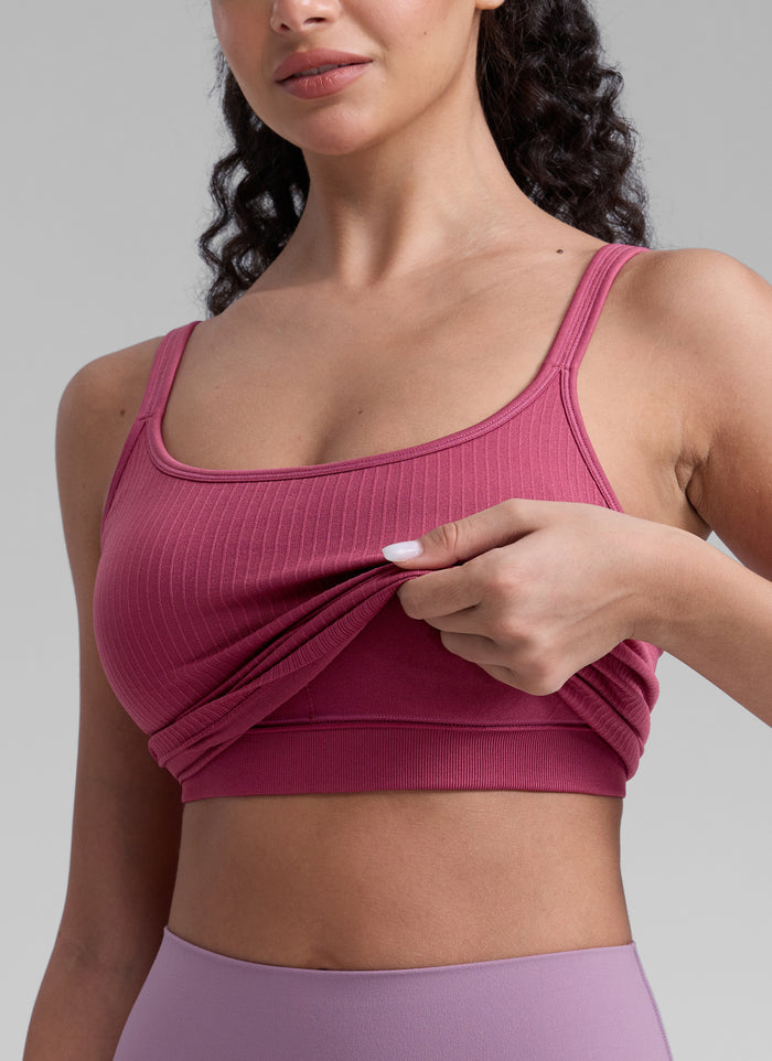 CRZ YOGA Women's Yoga Training Seamless Padded U Back Sports Bra Washed Mauve