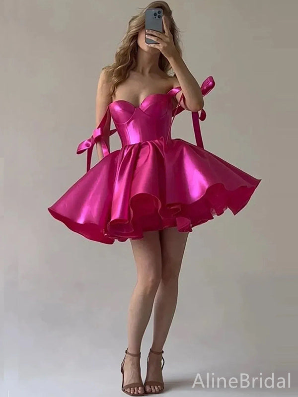Sexy Hot Pink Off-Shoulder A-line Short Homecoming Dress, HD3207