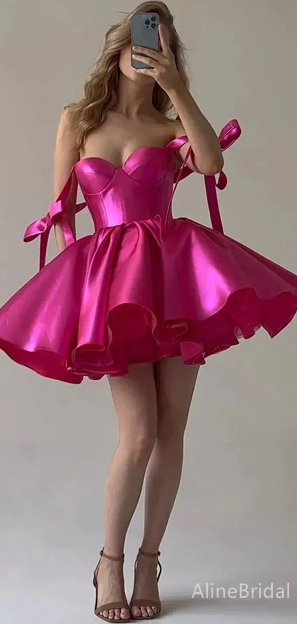 Sexy Hot Pink Off-Shoulder A-line Short Homecoming Dress, HD3207