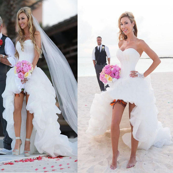 Sexy Strapless Sweetheart A-line High Low Tulle Beach Wedding Dress, WD0008
