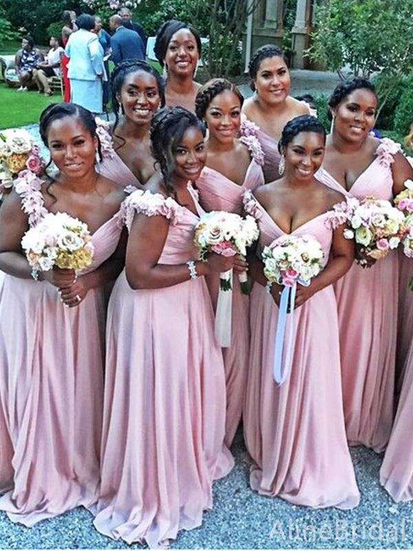 Sexy V-neck Off the Shoulder A-line Mermaid Long Bridesmaid Dress, PD3266