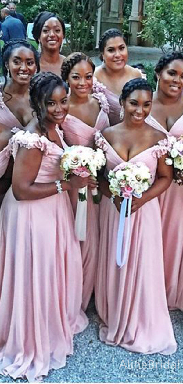 Sexy V-neck Off the Shoulder A-line Mermaid Long Bridesmaid Dress, PD3266