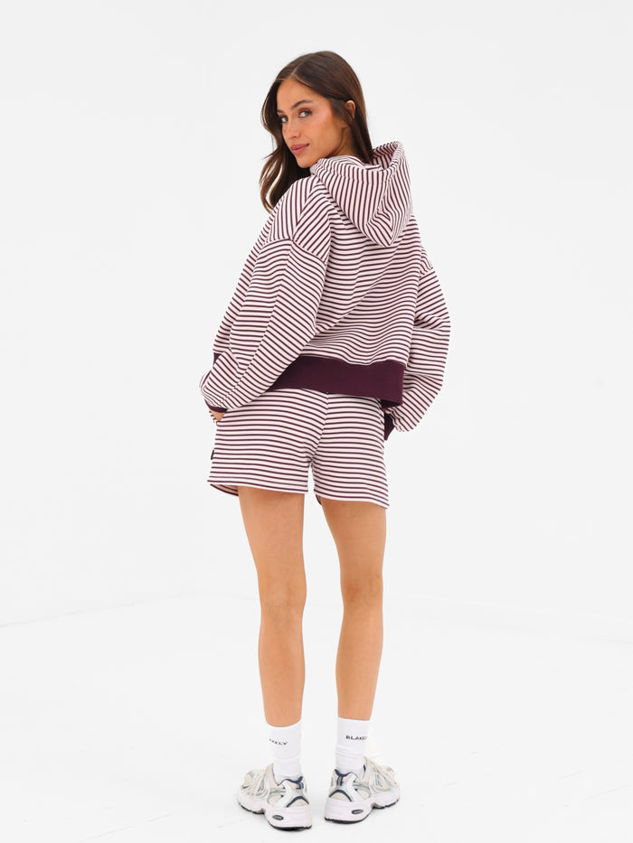 Shay Stripe Jogger Shorts - Dark Plum