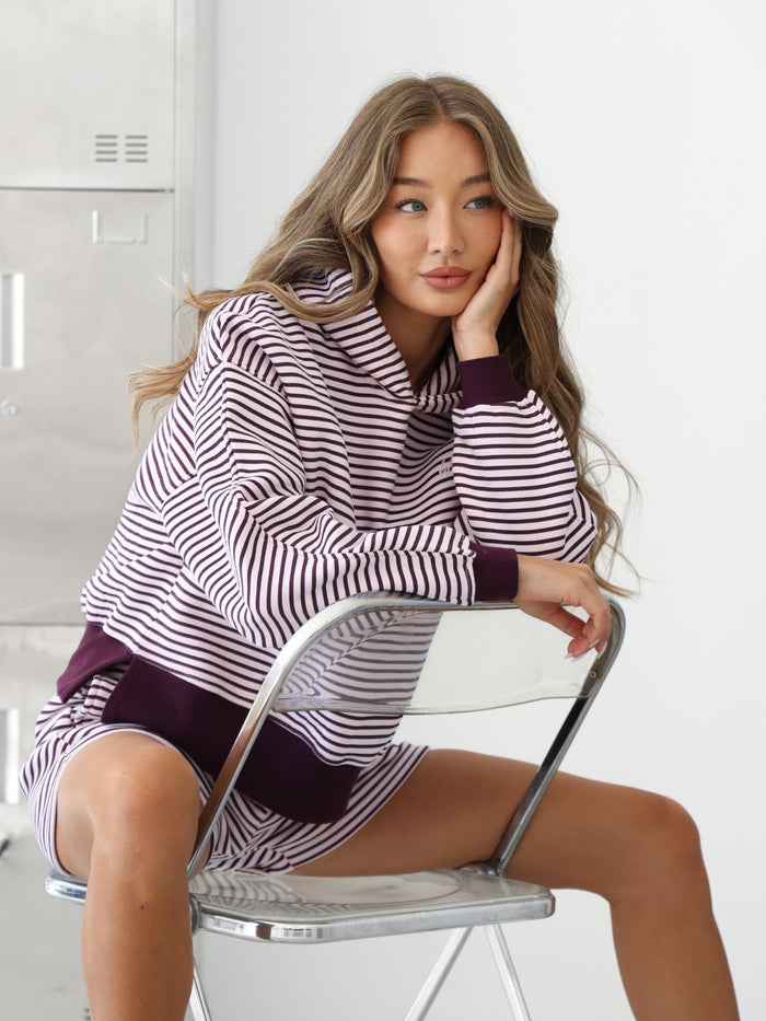 Shay Stripe Jogger Shorts - Dark Plum