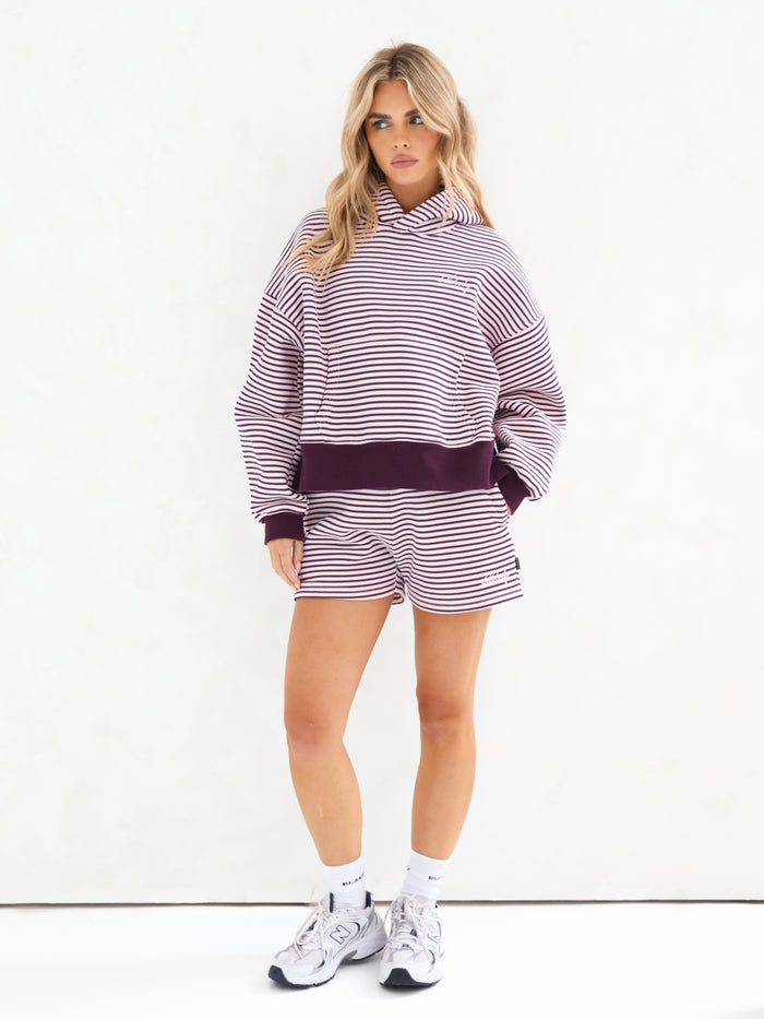 Shay Stripe Jogger Shorts - Dark Plum