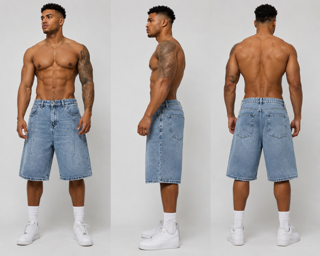 Short Denim Oversized Bleu Clair - Face profil dos
