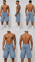 Short Denim Oversized Bleu Clair - Collage face et dos