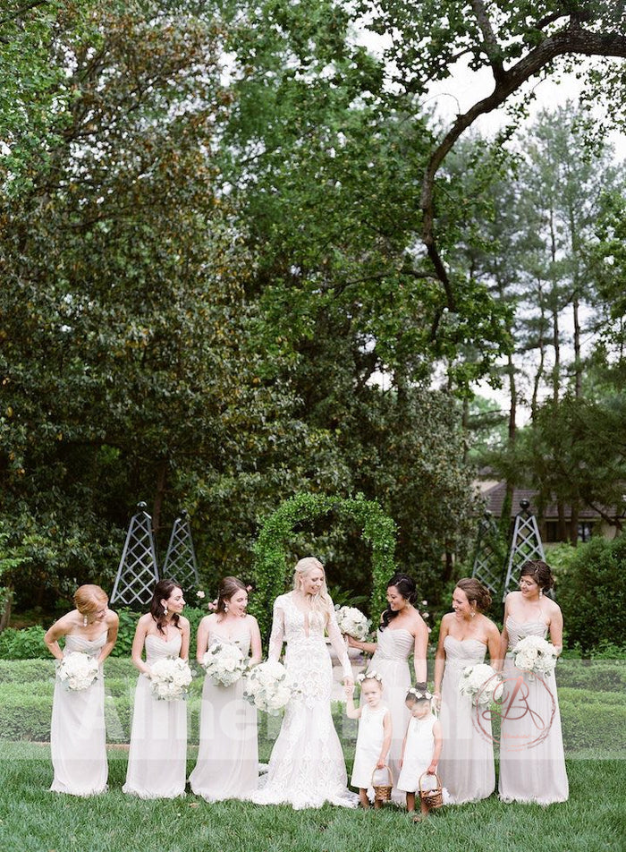 Simple Ivory Chiffon Sweetheart Strapless Long Bridesmaid Dresses , AB1221