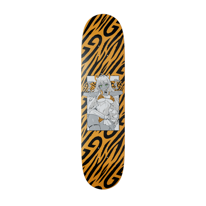 Natural wood grain skateboard deck with a smooth, light brown finish and pre-drilled holes for trucks.