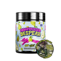 Black container with a colorful label featuring nutritional facts and lime illustrations on the back of a supplement jar.