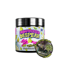 Black supplement container with silver lid showing detailed nutrition facts and usage instructions in small text.