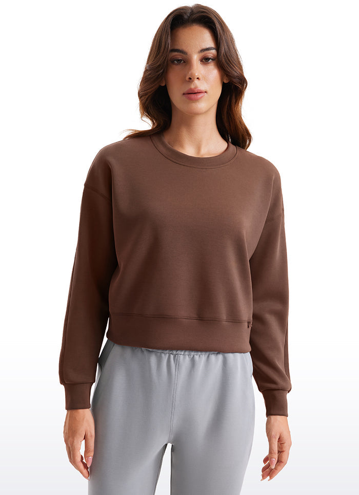 CRZ YOGA Womens SoftAura Basic Casual Sweat Shirt Crew Neck Pullover Coffee Brown