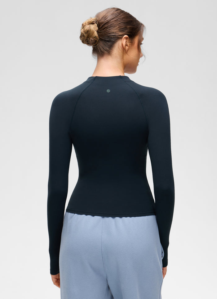 CRZ YOGA Women's Softembrace Casual Half-Zip Waist Length Long Sleeve True Navy