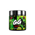Black container with silver lid and detailed white supplement facts label on the back with green and yellow accents.
