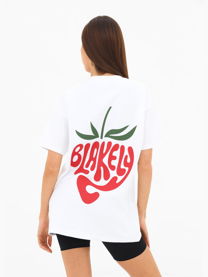 Strawberry Bubble Print Oversized T-Shirt - White