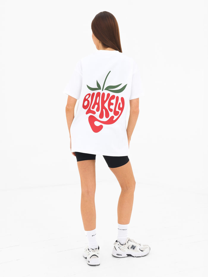 Strawberry Bubble Print Oversized T-Shirt - White