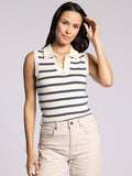 cream blue striped vest zipper