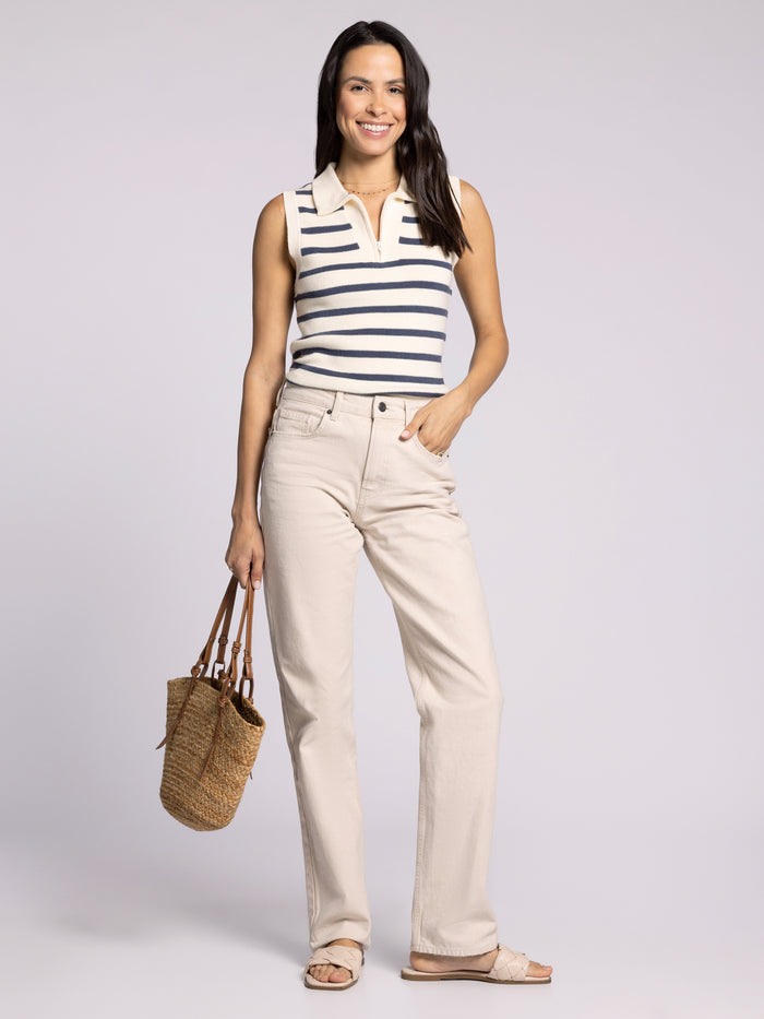 cream navy collared vest