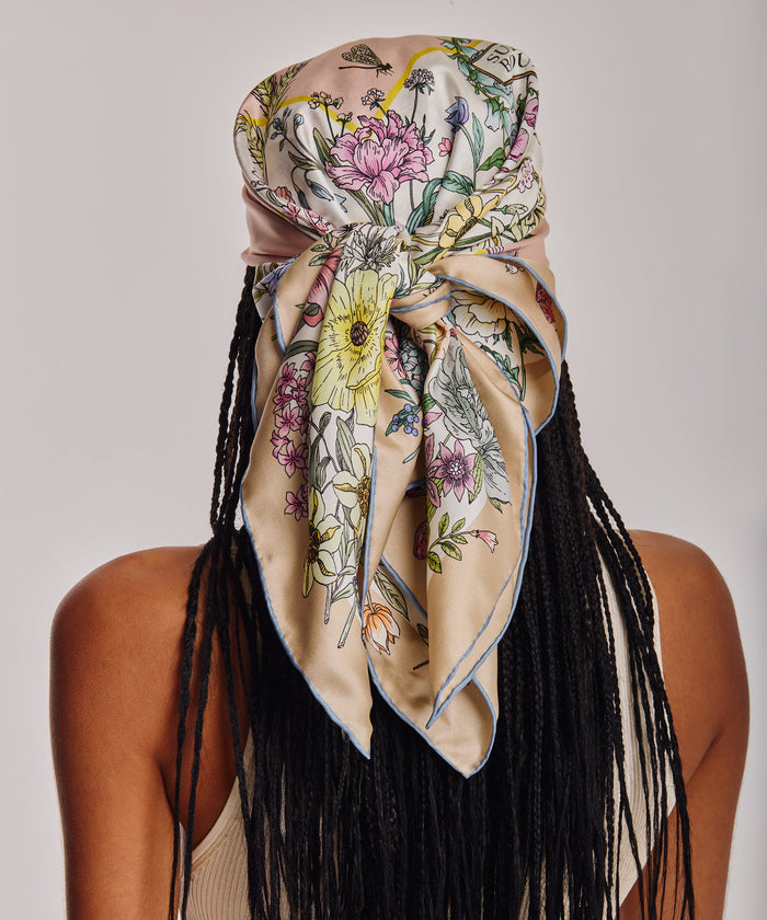 Summer Bounty 35" Silk Square Scarf in color pebble