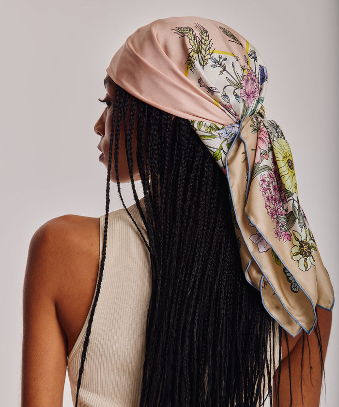 Summer Bounty 35" Silk Square Scarf in color pebble