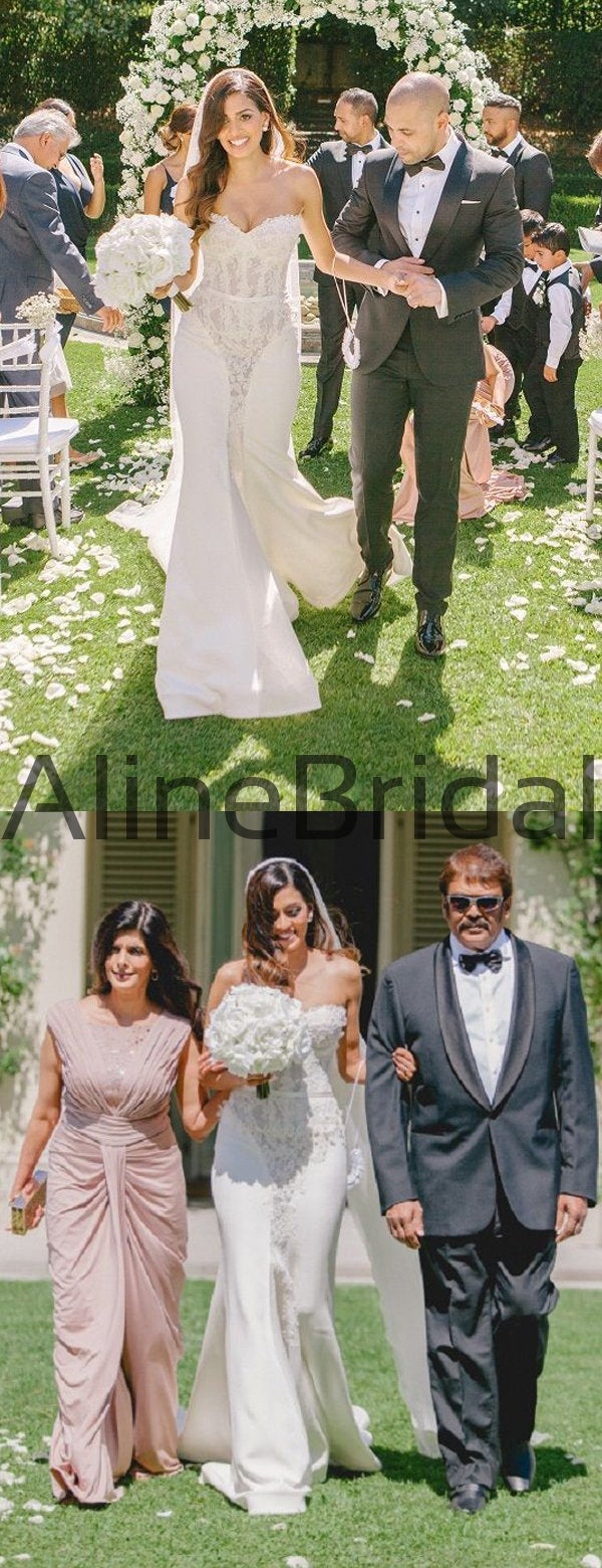 Sweetheart Strapless Lace Ivory Chiffon Mermiad Train Wedding Dresses , AB1531