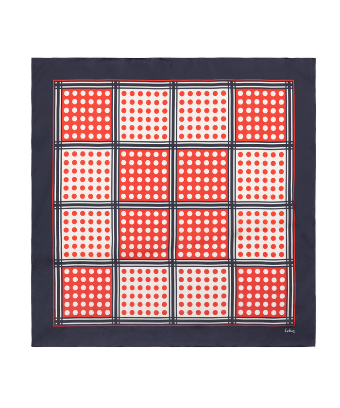 Grid Dots Square Scarf in Red and Blue
