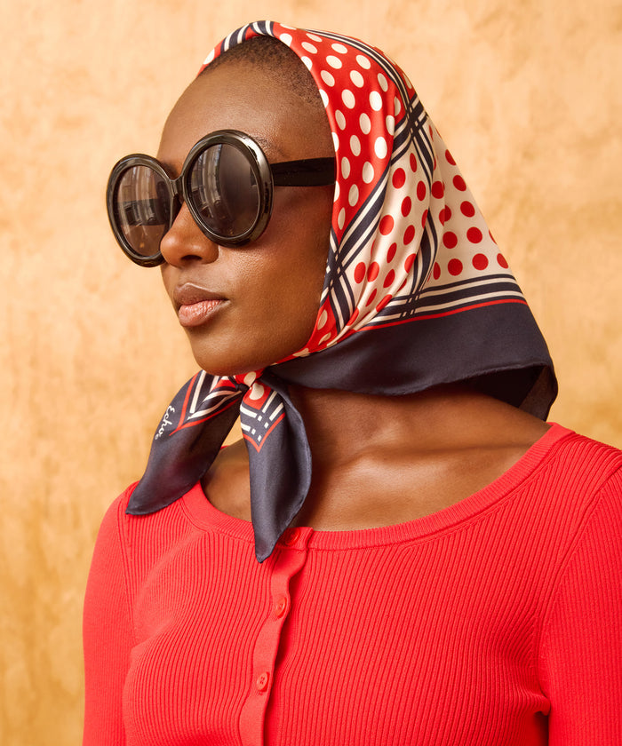 Grid Dots Square Scarf in Red and Blue