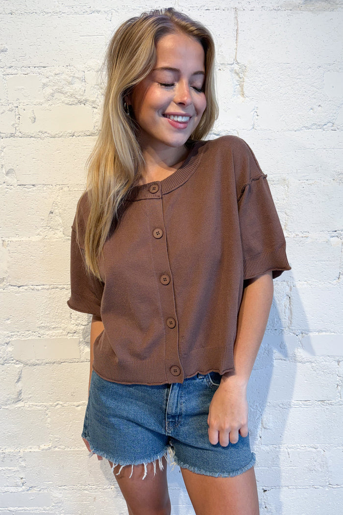 The Rowan Raw Edge Cardigan Brown, adeline boutique, dallas boutique, boutique