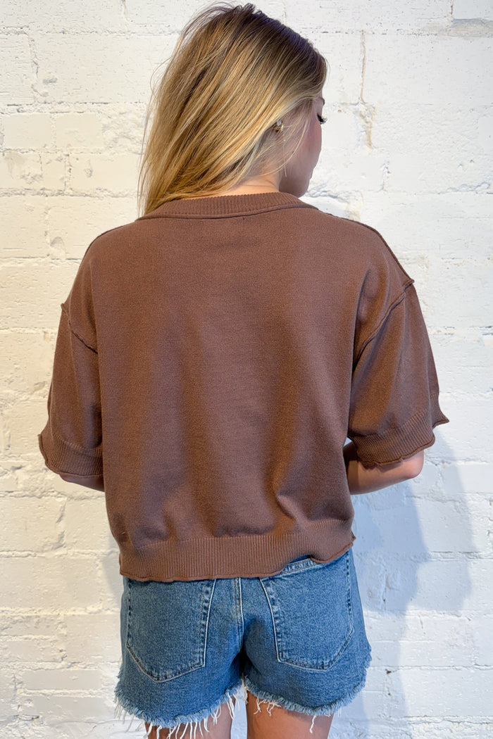 The Rowan Raw Edge Cardigan Brown Back, adeline boutique, dallas boutique, boutique