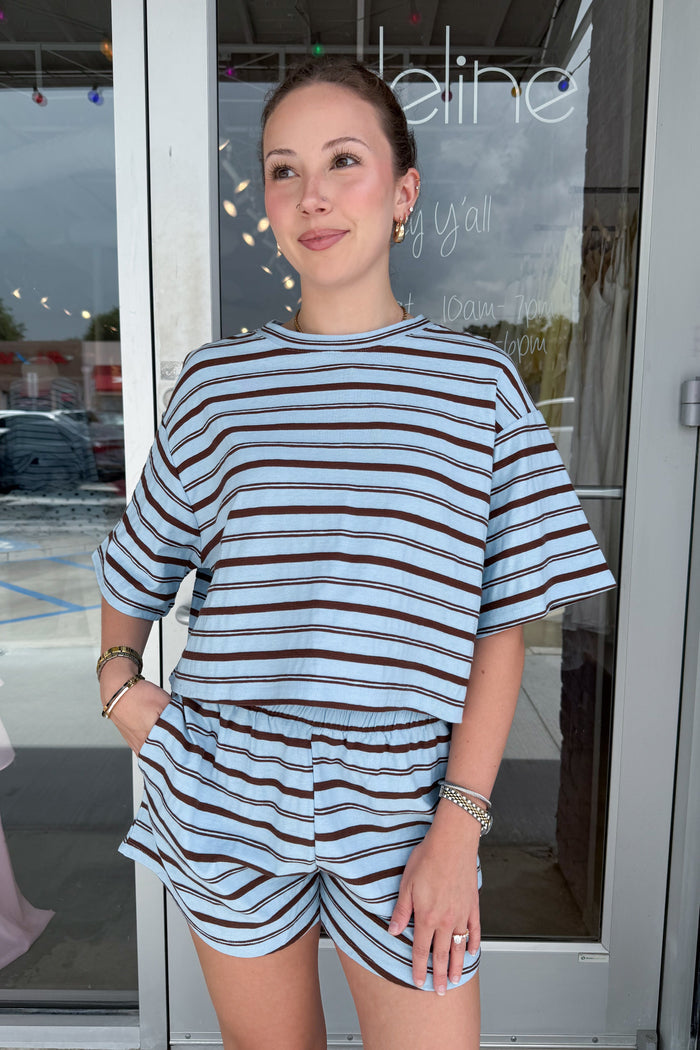 The Saturday Stripe Shorts Blue, adeline boutique, dallas boutique, boutique