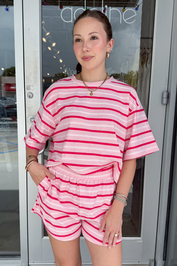The Saturday Stripe Shorts Pink, adeline boutique, dallas boutique, boutique