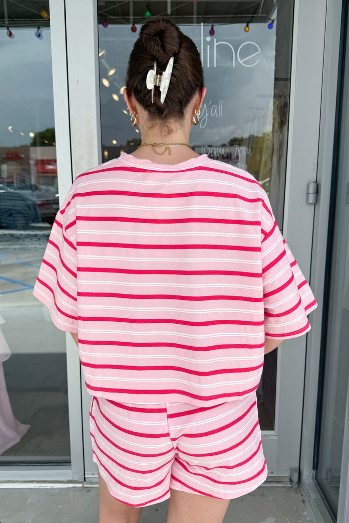 The Saturday Stripe Shorts Pink Back, adeline boutique, dallas boutique, boutique